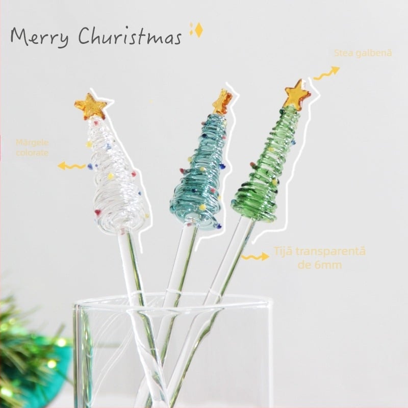 Lingură de amestec din sticlă borosilicat de înaltă calitate, alimentară; pentru pudră de lapte, ceai cu lapte și cafea; design minimalist modern; cu motiv desen animat.