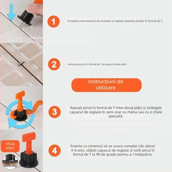 Set de nivelare a plăcilor cu 251 de piese, ace înlocuibile, ace din oțel 1,5 mm în formă de T și nivelator încrucișat