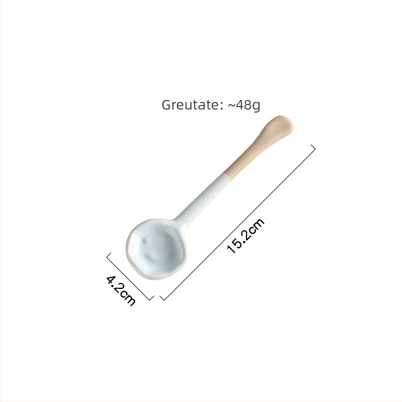 Lingură de amestec cafea, inspirată de macarons, lucrată manual, cu design ușor strâmb, mâner lung, ceramică, potrivită pentru desert și supă
