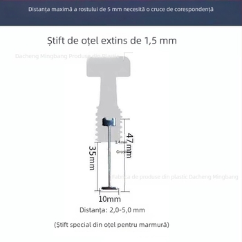 MINGANG Acul de nivelare, schimbabil, în formă de T, din oțel întărit pentru plăci din marmură, 1,5 mm lungime