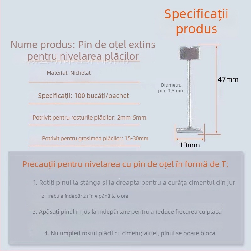 MINGANG Acul de nivelare, schimbabil, în formă de T, din oțel întărit pentru plăci din marmură, 1,5 mm lungime