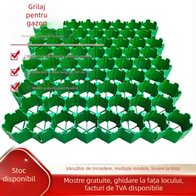 Grile plastice pentru plantarea gazonului, plăci de gazon pentru parcări, trasee de acces pentru incendiu, protecție a pantelor și amenajări peisagistice