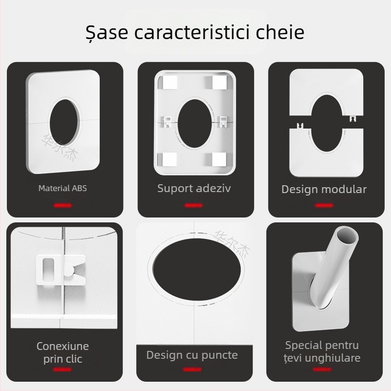 Capac decorativ pentru țevi în perete, etanșare pentru țeavă de canalizare Ø50, capac de perete cu unghi de 45° pentru acoperirea găurilor mari