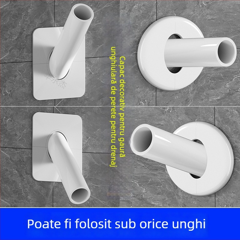 Capac decorativ pentru țevi în perete, etanșare pentru țeavă de canalizare Ø50, capac de perete cu unghi de 45° pentru acoperirea găurilor mari