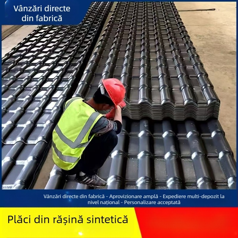 Renovare a acoperișului cu plăci din rășină sintetică pentru vile, acoperișuri rurale și clădiri industriale, cu țigle antice în stil chinezesc îngroșate