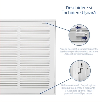 Grilă de retur din oțel galvanizat, cu ușă demontabilă, capac de ventilație și admisie aer HVAC
