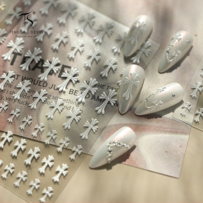 Abțibilduri pentru unghii Chrome Hearts, cruce în relief 3D – decor DIY pentru unghii