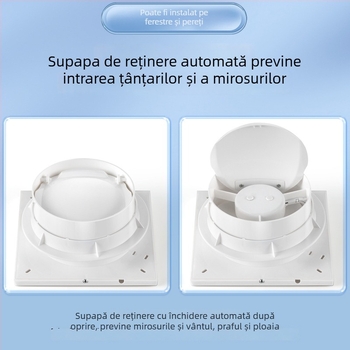 Ventilator de evacuare montat pe perete pentru baie și bucătărie, puternic, uz casnic