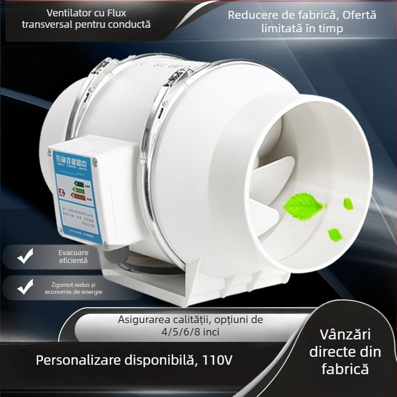 Ventilator de canal cu putere mare, diametre de 6, 4 și 8 inch, ventilație pentru bucătărie și baie, flux înclinat