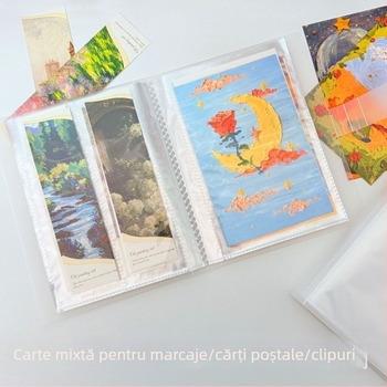 Album foto de 6 inch cu cărți poștale și semn de carte, organizator cu închidere cu nasture, pagini cu patru cadrane pentru portrete