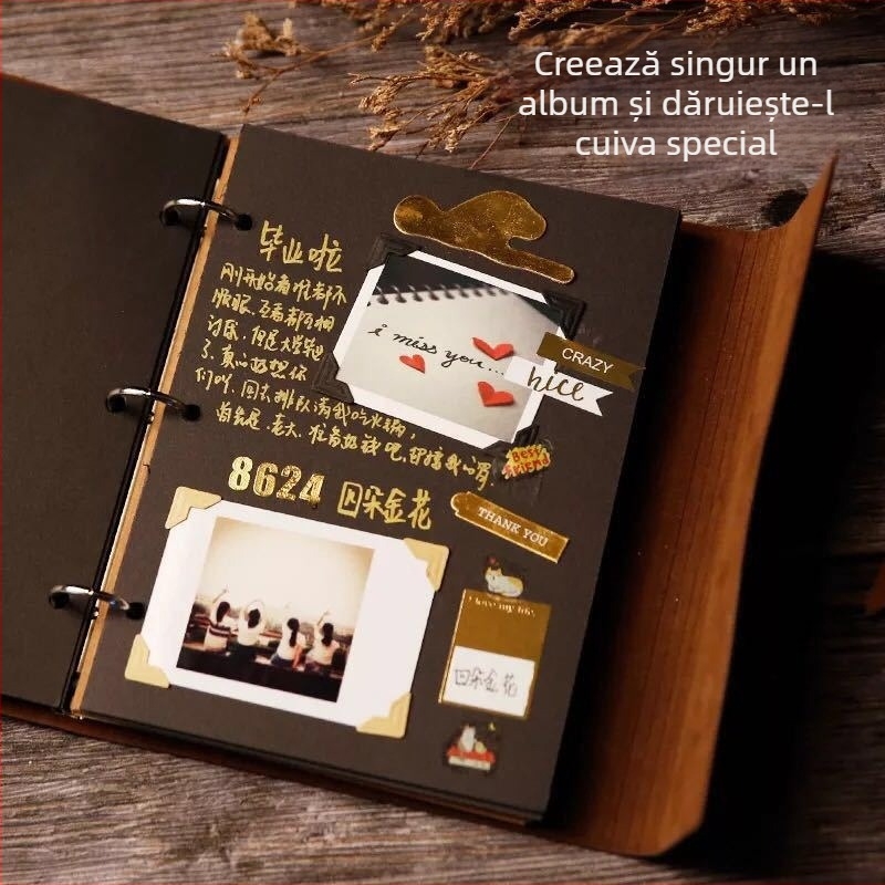 Album din piele DIY, album foto cu pagini adezive pentru cupluri, temă marină, album de amintiri pentru cupluri.