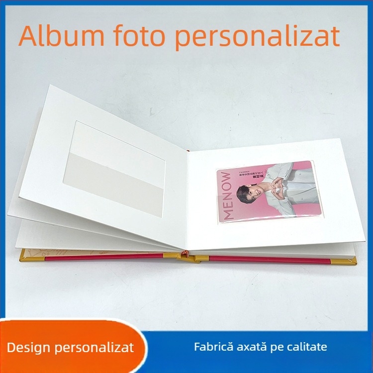 Album foto Polaroid cu copertă din pânză, hardcover, slot pentru carduri în ramă și spațiu de depozitare pentru fotografii