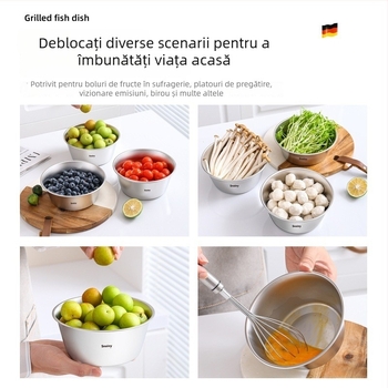 Coș din oțel inoxidabil pentru spălarea și scurgerea fructelor și legumelor, cu două niveluri, mini vas de scurgere, de calitate alimentară