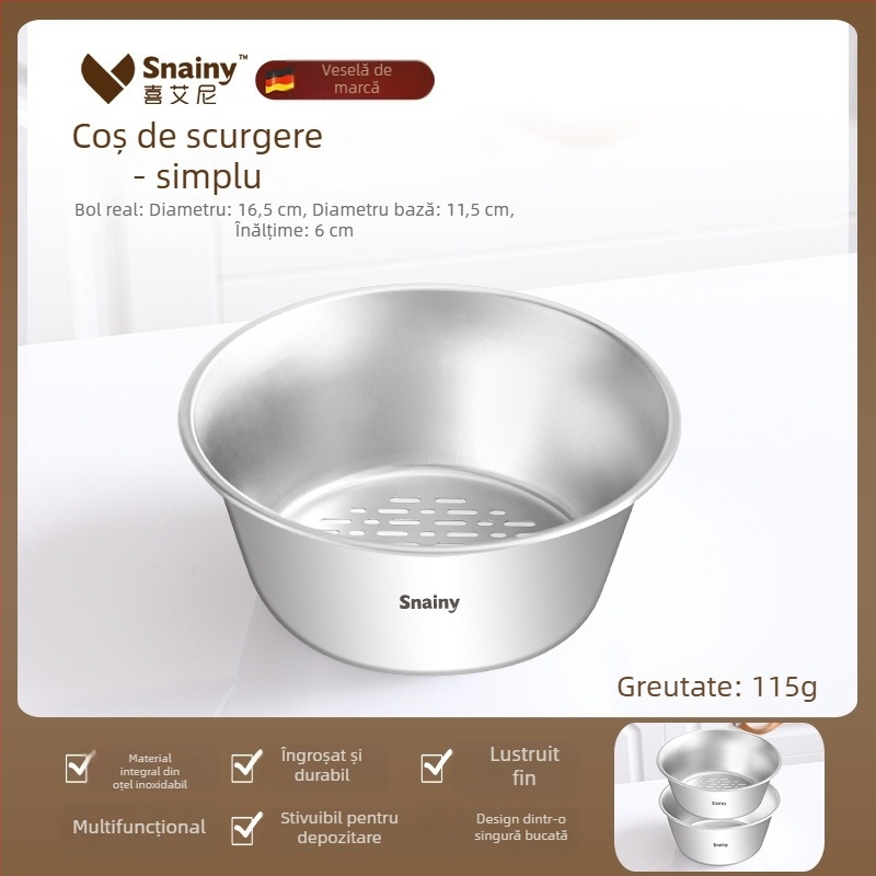 Coș din oțel inoxidabil pentru spălarea și scurgerea fructelor și legumelor, cu două niveluri, mini vas de scurgere, de calitate alimentară