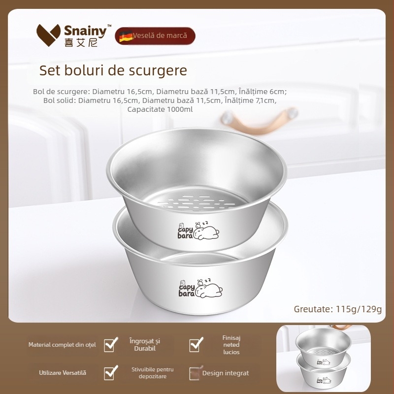 Coș din oțel inoxidabil pentru spălarea și scurgerea fructelor și legumelor, cu două niveluri, mini vas de scurgere, de calitate alimentară