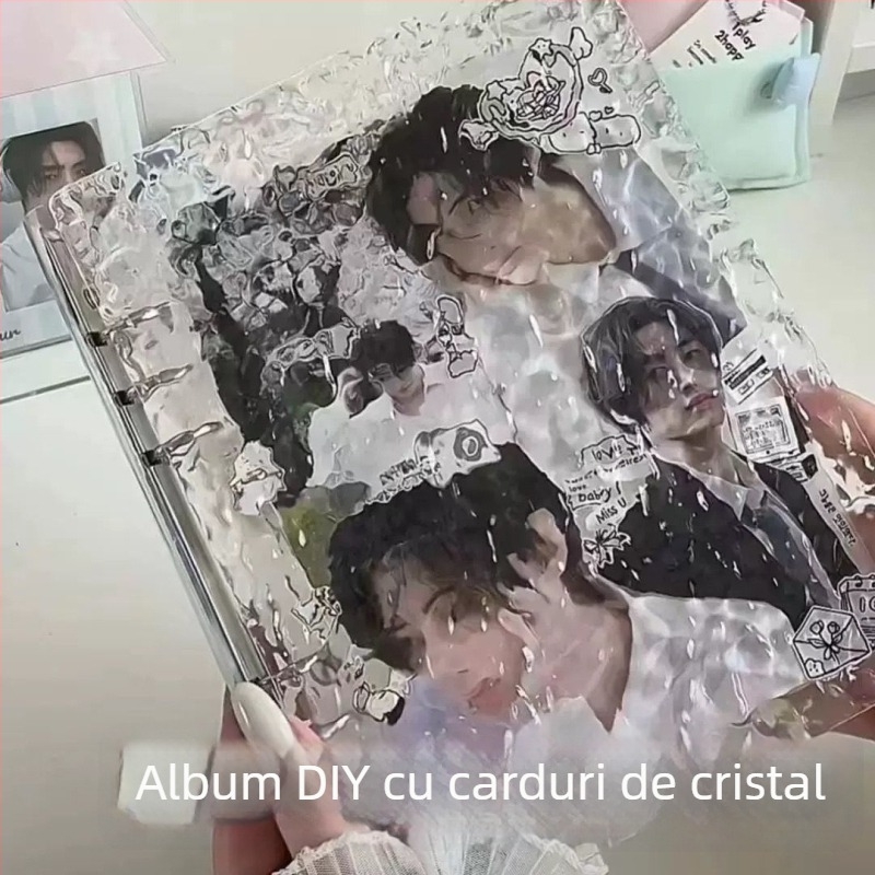 Album foto acrilic A5, textură valuri de apă, structură cu patru cadrane, accente stelare, album memorabil, elegant și compact