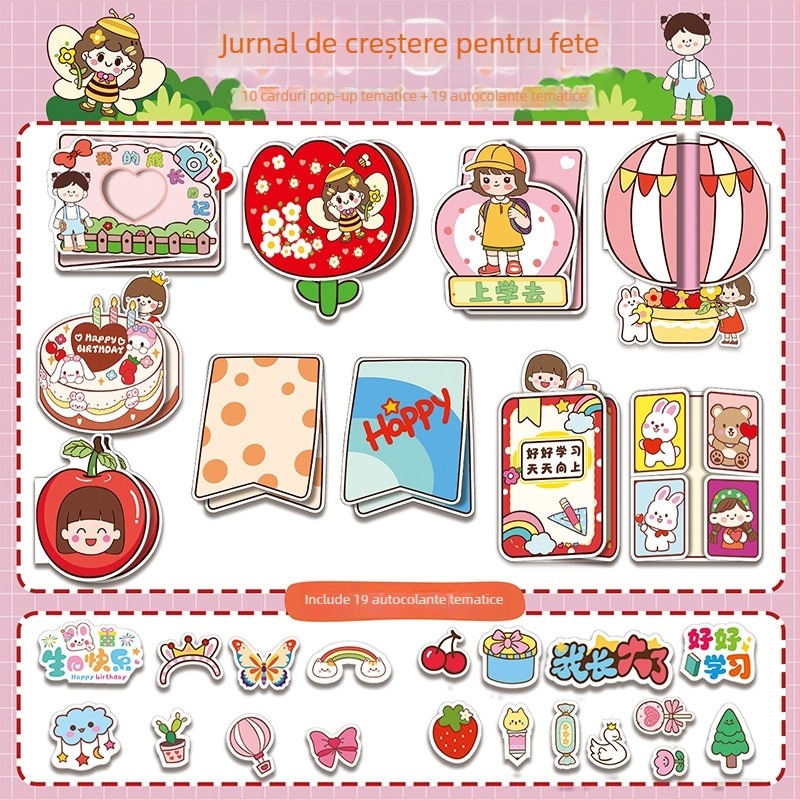 Kit DIY pentru jurnalul de creștere pentru fete – jurnal de grădiniță cu materiale de decor