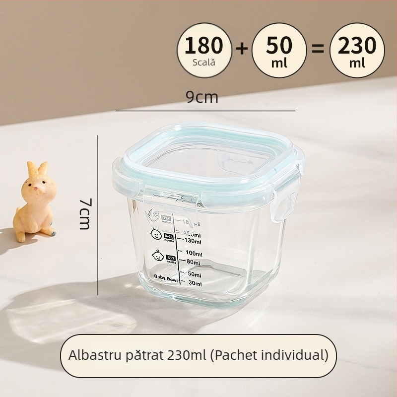 Set de hrănire pentru bebeluși din sticlă borosilicat pentru gătire la abur și în microunde, depozitare în frigider și bol alimentar sigilat, portabil