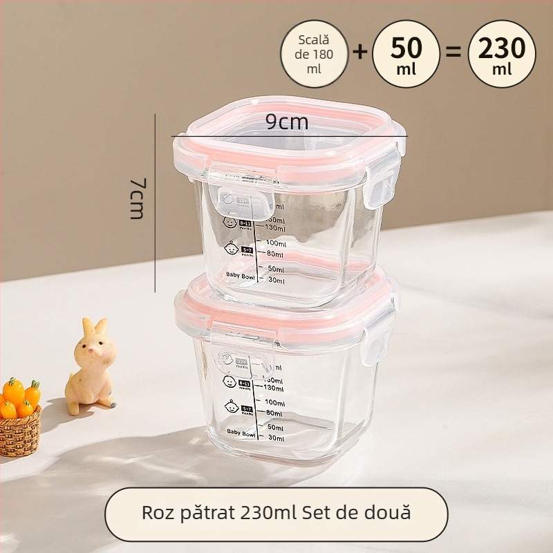 Set de hrănire pentru bebeluși din sticlă borosilicat pentru gătire la abur și în microunde, depozitare în frigider și bol alimentar sigilat, portabil