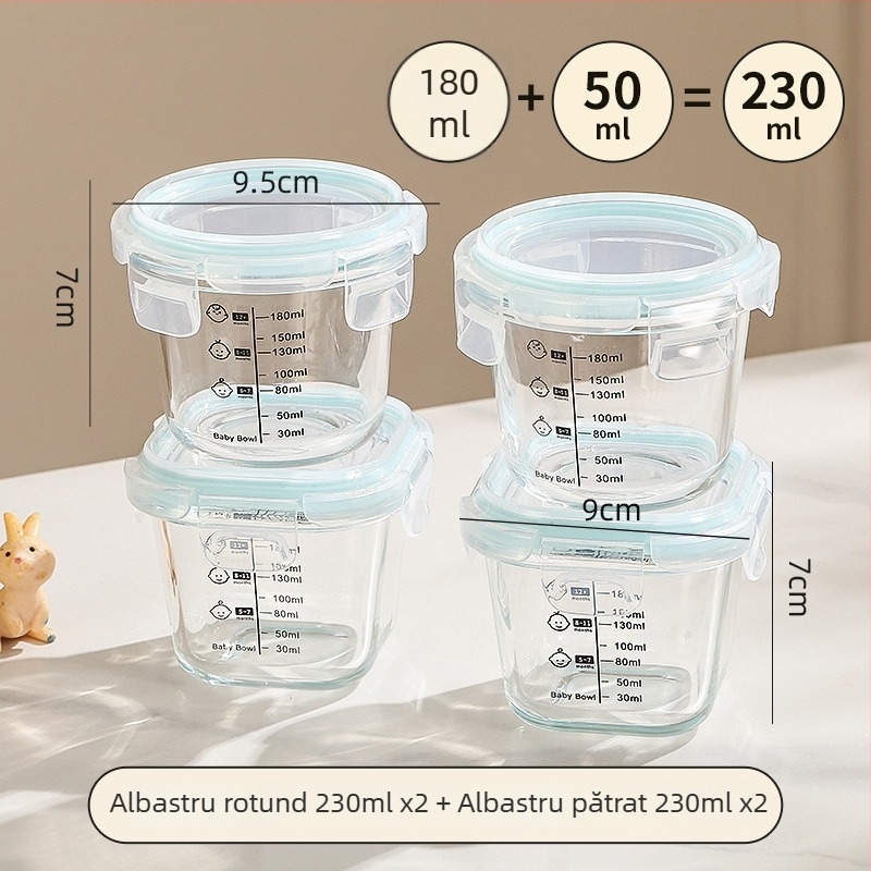 Set de hrănire pentru bebeluși din sticlă borosilicat pentru gătire la abur și în microunde, depozitare în frigider și bol alimentar sigilat, portabil