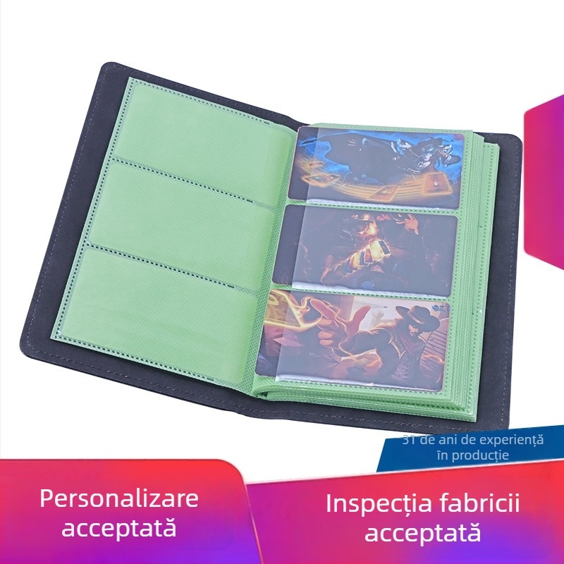 Album de carduri din PU, cu trei sloturi pe pagină, siglă ștanțată la cald, design personalizabil, 30 de pagini