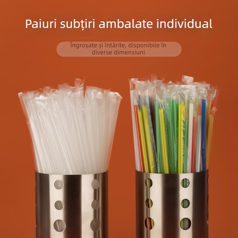 Paie transparente, de unică folosință, colorate, ambalate individual, subțiri, cu vârf ascuțit pentru băuturi
