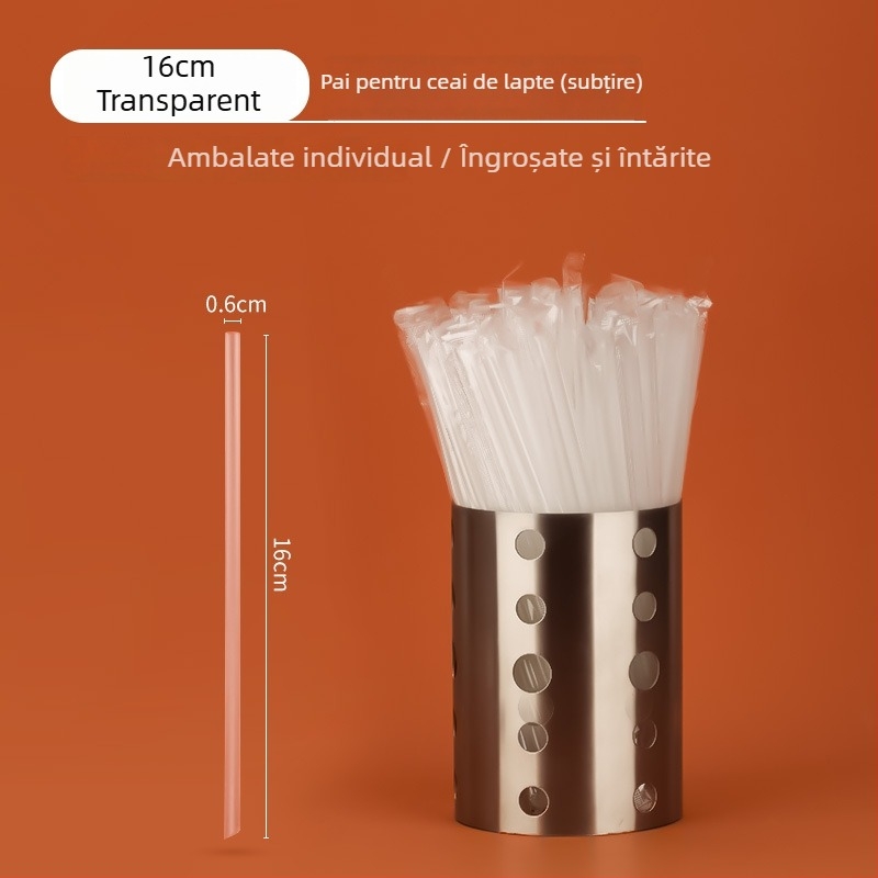 Paie transparente, de unică folosință, colorate, ambalate individual, subțiri, cu vârf ascuțit pentru băuturi