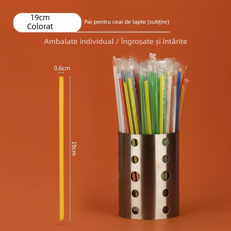 Paie transparente, de unică folosință, colorate, ambalate individual, subțiri, cu vârf ascuțit pentru băuturi