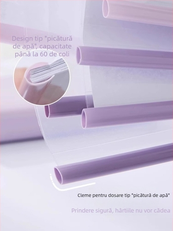 Dosar A4 cu legător cu levier, transparență în gradient, formă de picătură de apă, orientare verticală, multicolor, capacitate mare