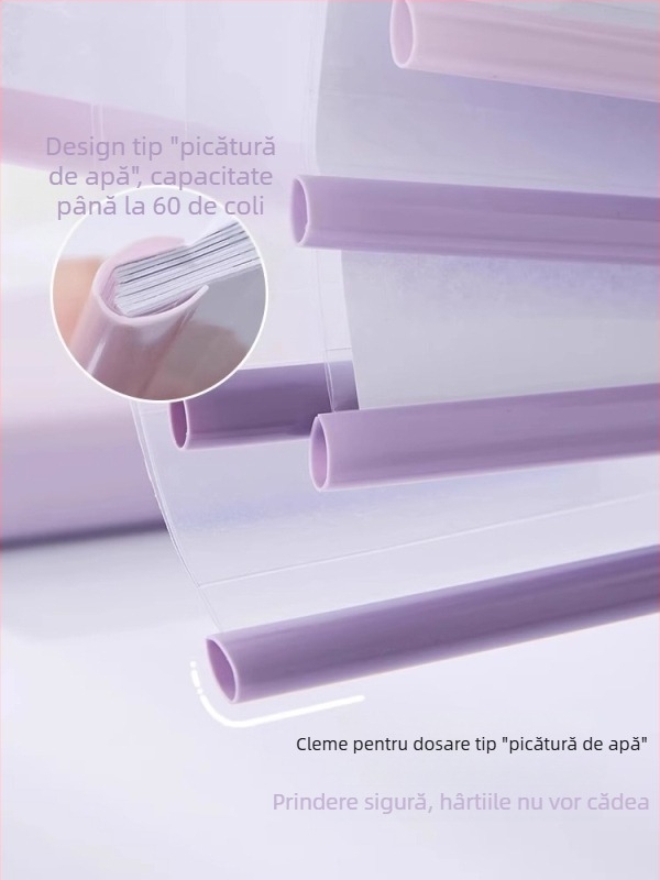 Dosar A4 cu legător cu levier, transparență în gradient, formă de picătură de apă, orientare verticală, multicolor, capacitate mare