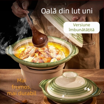 Vas de lut tradițional, rezistent la temperaturi înalte, pentru orez în oală și gătit în stil japonez uscat, compatibil cu aragaz pe gaz și plită electrică