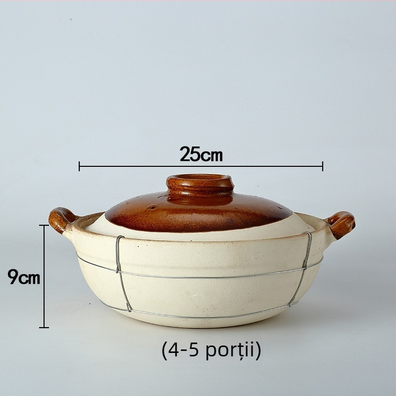 Oală caserolă ceramică din lut pentru gătit: orez în oală de lut, tăiței de orez, pui cu orez și terci
