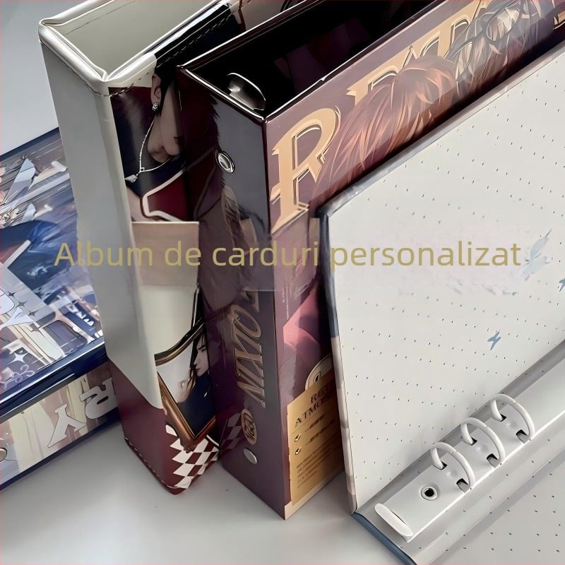 Album PU pentru carduri cu capac, organizator cu patru compartimente pentru carduri de joc și anime