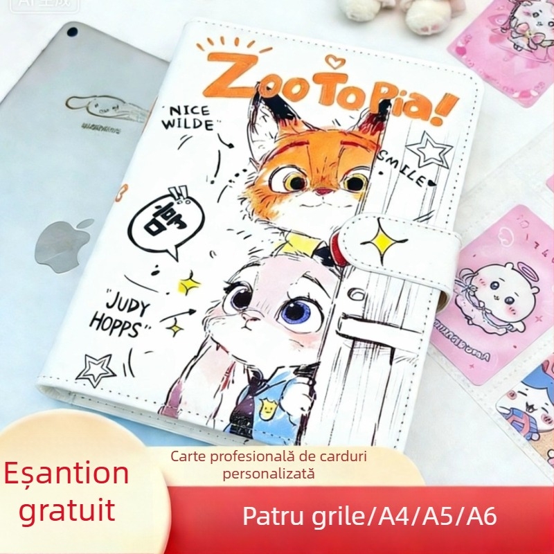 Album PU pentru carduri cu capac, organizator cu patru compartimente pentru carduri de joc și anime