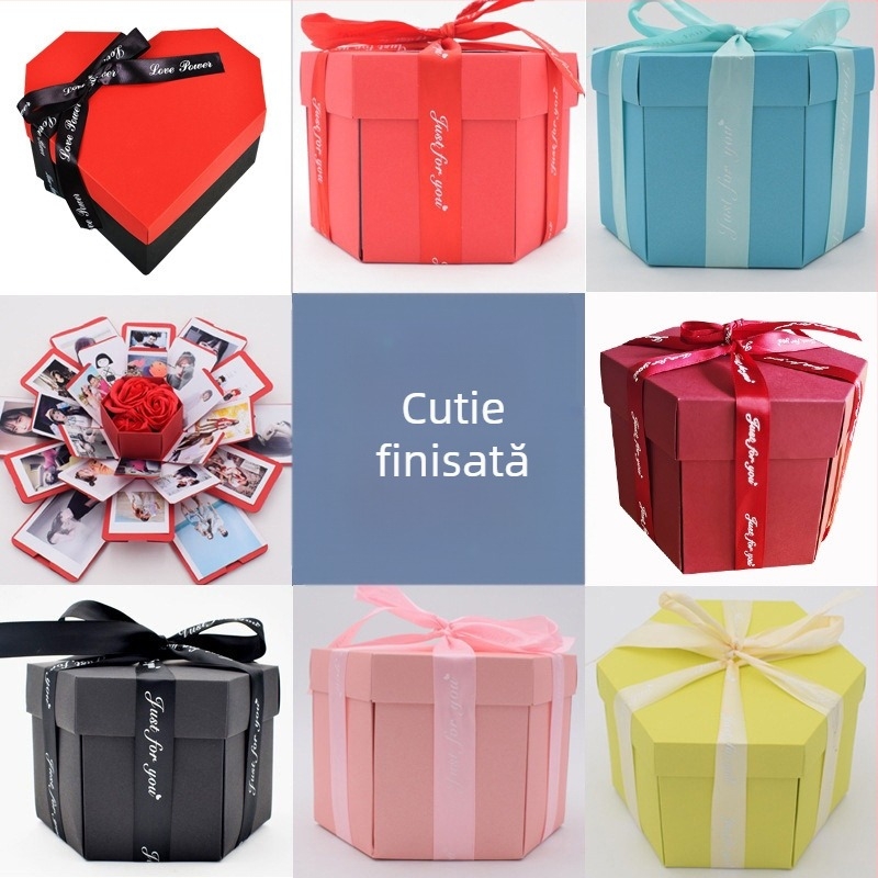 Cutie explozie DIY cu cinci niveluri, album foto realizat manual – cadou pentru ziua cuplurilor