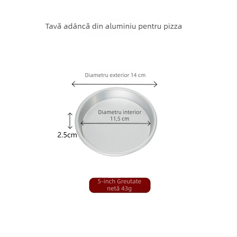 Tigaie de pizza anodizată, diametru 5–10 inch, rotundă, adâncă și plată, din aliaj durabil de aluminiu