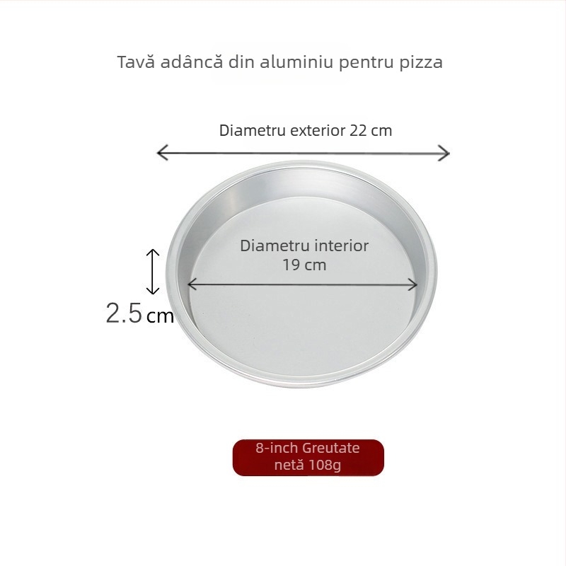 Tigaie de pizza anodizată, diametru 5–10 inch, rotundă, adâncă și plată, din aliaj durabil de aluminiu