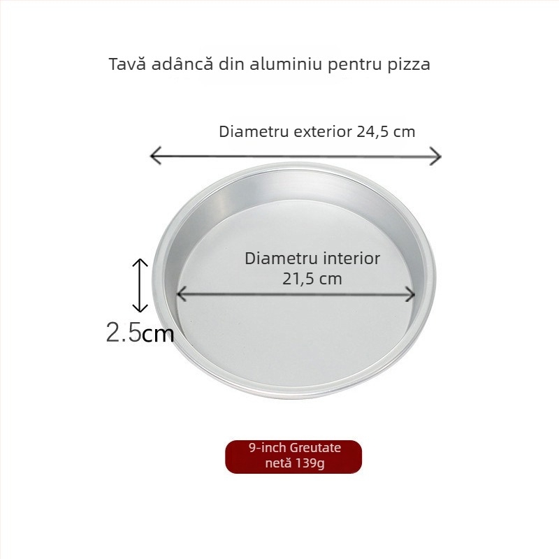 Tigaie de pizza anodizată, diametru 5–10 inch, rotundă, adâncă și plată, din aliaj durabil de aluminiu