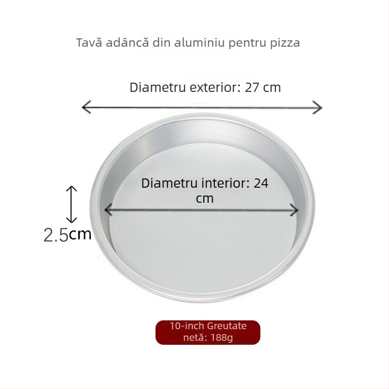 Tigaie de pizza anodizată, diametru 5–10 inch, rotundă, adâncă și plată, din aliaj durabil de aluminiu