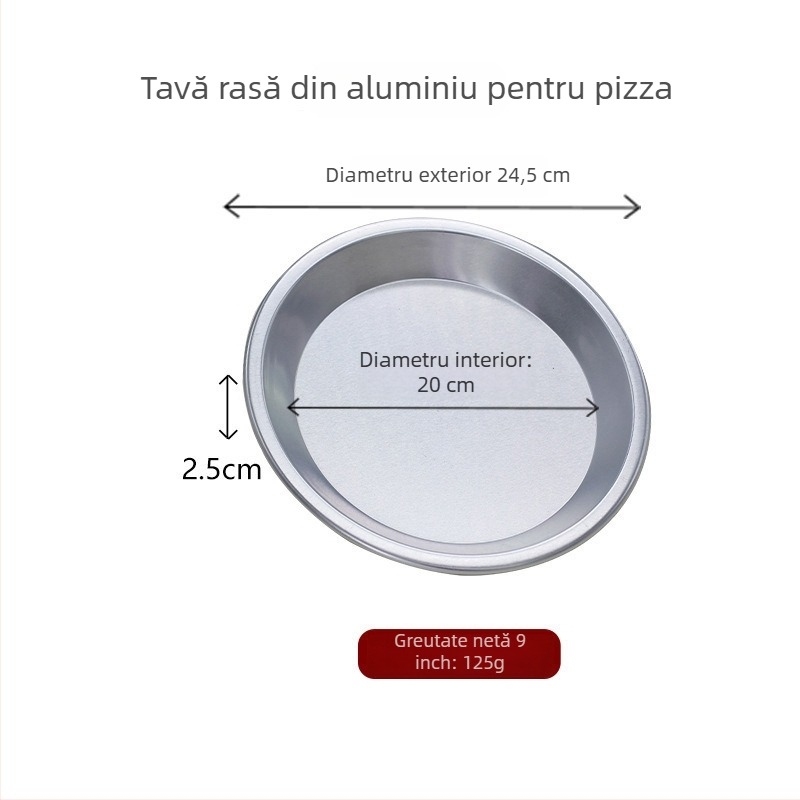 Tigaie de pizza anodizată, diametru 5–10 inch, rotundă, adâncă și plată, din aliaj durabil de aluminiu