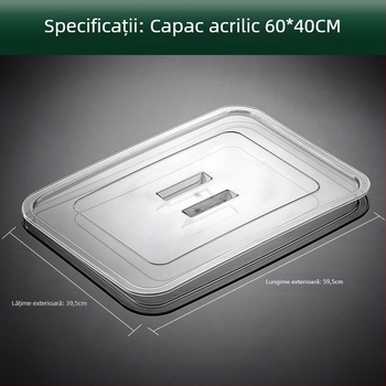 Farfurie pătrată din oțel inoxidabil cu capac transparent pentru pește, dumplings și alte feluri de mâncare
