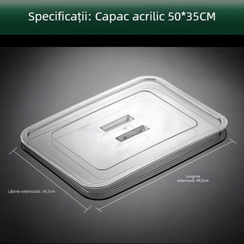Farfurie pătrată din oțel inoxidabil cu capac transparent pentru pește, dumplings și alte feluri de mâncare