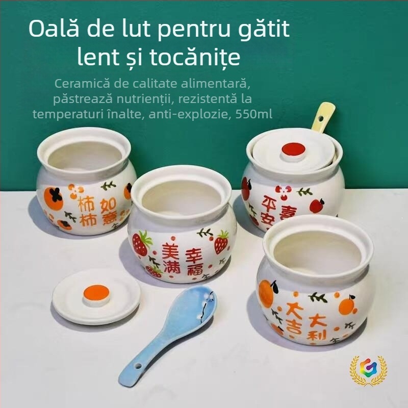 Vas ceramic pentru gătit cu capac, pentru uz casnic, aburitor pentru ouă, oală de lut pentru fierberea supei