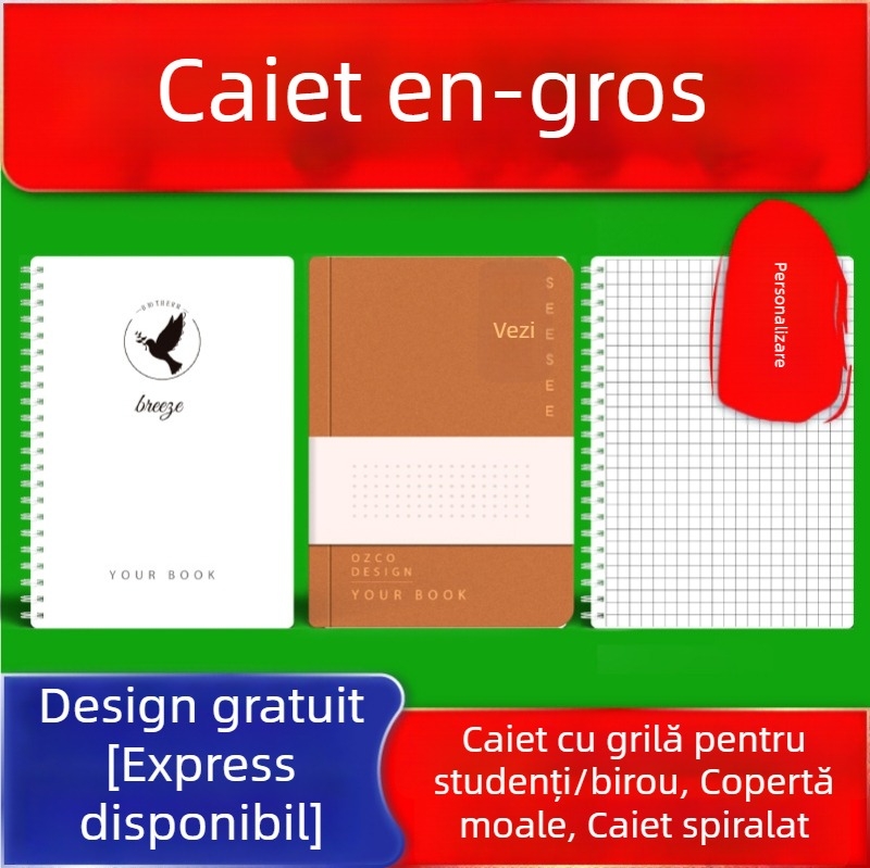 Caiet pentru elevi din învățământul primar, en gros, personalizat pentru birou, cu foi detașabile, format B5, grilă 16K, copertă moale, caiet de exer cl...