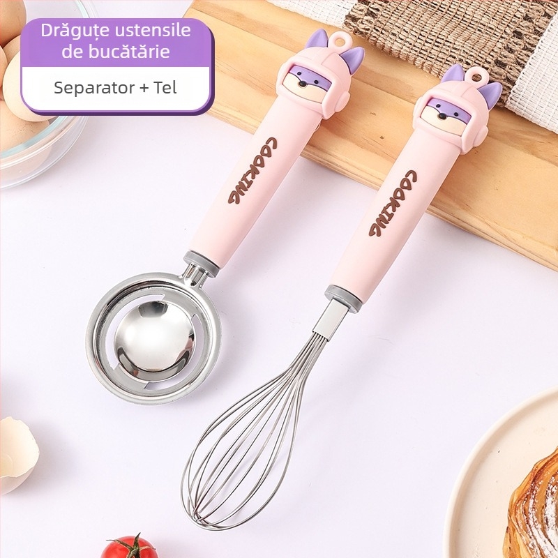 Set de tel pentru ouă, cu design animat pentru uz casnic, pentru pregătirea mâncărurilor pentru bebeluși și cofetărie, set complet cu separator alimentar și strecurător