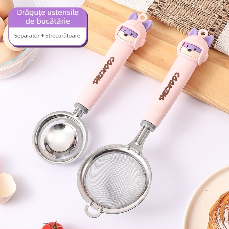 Set de tel pentru ouă, cu design animat pentru uz casnic, pentru pregătirea mâncărurilor pentru bebeluși și cofetărie, set complet cu separator alimentar și strecurător