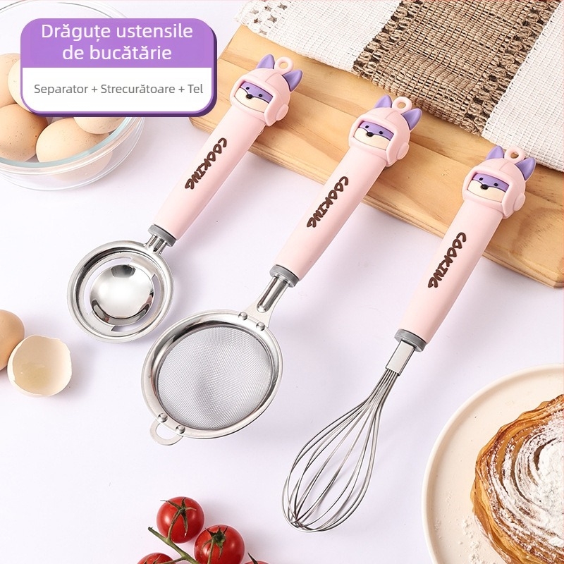 Set de tel pentru ouă, cu design animat pentru uz casnic, pentru pregătirea mâncărurilor pentru bebeluși și cofetărie, set complet cu separator alimentar și strecurător