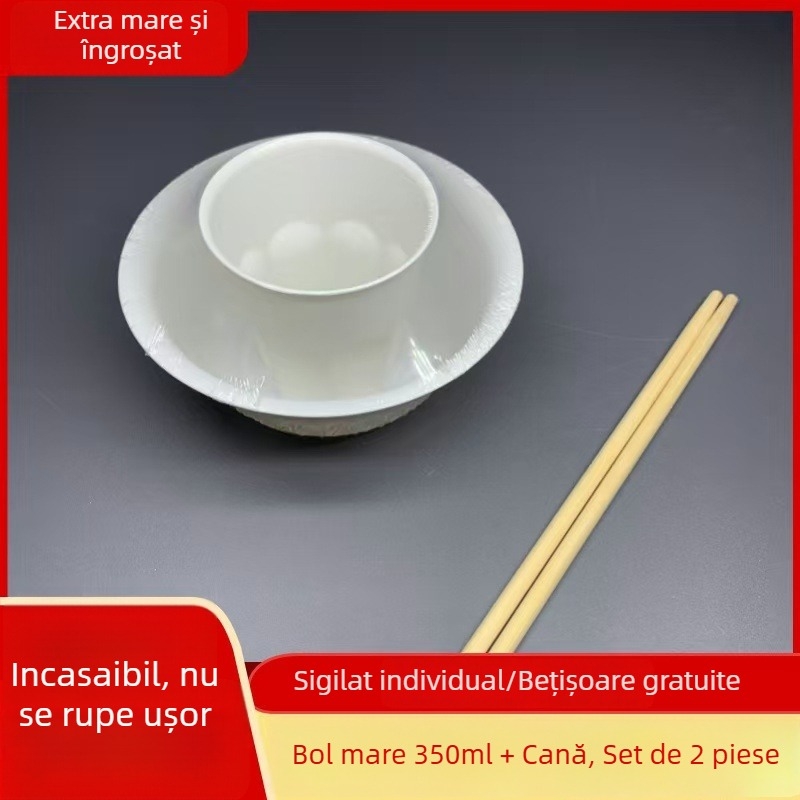 Set de veselă din coji de orez — patru piese, boluri și bețișoare, calitate alimentară, pentru hot pot, grătar și camping