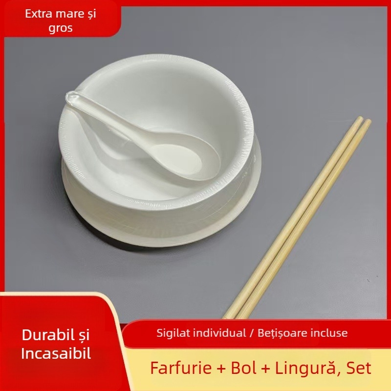 Set de veselă din coji de orez — patru piese, boluri și bețișoare, calitate alimentară, pentru hot pot, grătar și camping