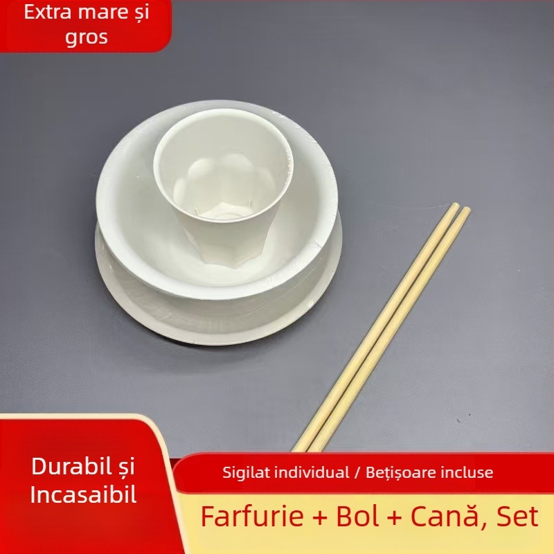 Set de veselă din coji de orez — patru piese, boluri și bețișoare, calitate alimentară, pentru hot pot, grătar și camping
